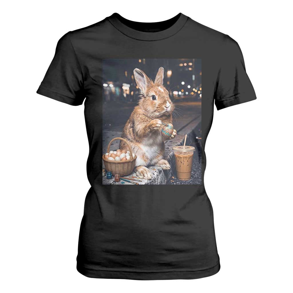 Easter Bunny Iced Coffee T Shirt For Women Funny Rabbit Egg Painting TS14 Black Print Your Wear
