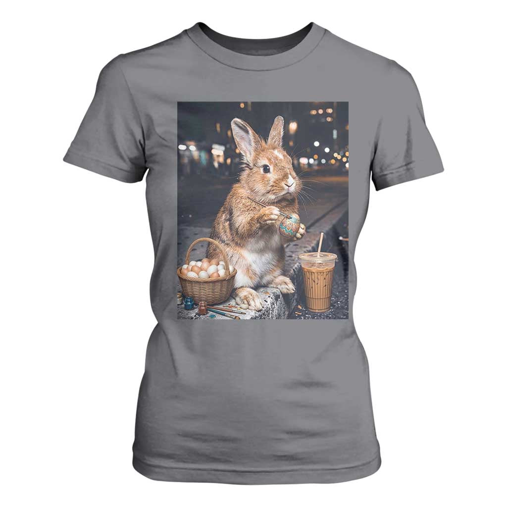 Easter Bunny Iced Coffee T Shirt For Women Funny Rabbit Egg Painting TS14 Charcoal Print Your Wear