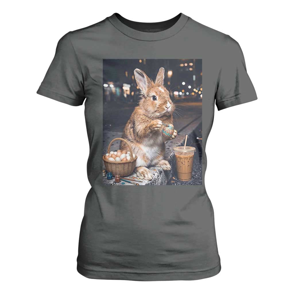 Easter Bunny Iced Coffee T Shirt For Women Funny Rabbit Egg Painting TS14 Dark Heather Print Your Wear