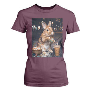 Easter Bunny Iced Coffee T Shirt For Women Funny Rabbit Egg Painting TS14 Maroon Print Your Wear