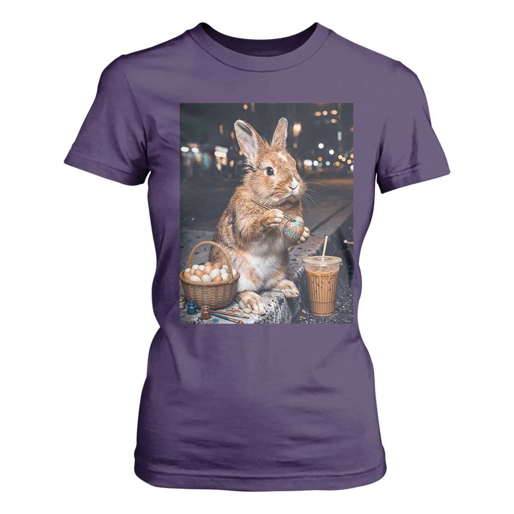Easter Bunny Iced Coffee T Shirt For Women Funny Rabbit Egg Painting TS14 Purple Print Your Wear