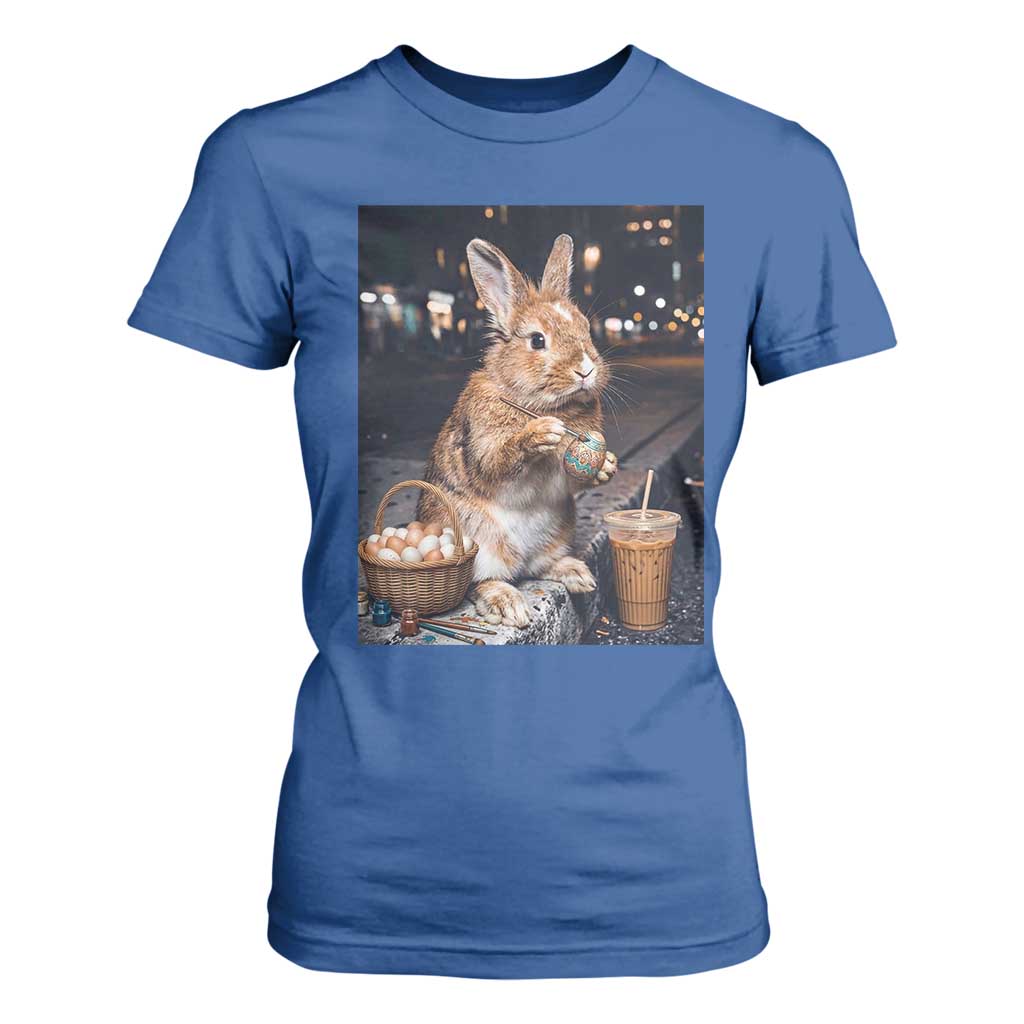 Easter Bunny Iced Coffee T Shirt For Women Funny Rabbit Egg Painting TS14 Royal Blue Print Your Wear