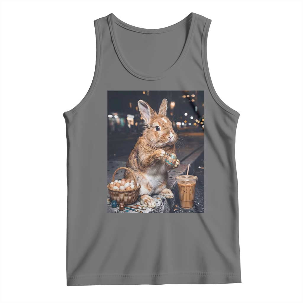 Easter Bunny Iced Coffee Tank Top Funny Rabbit Egg Painting TS14 Black Heather Print Your Wear