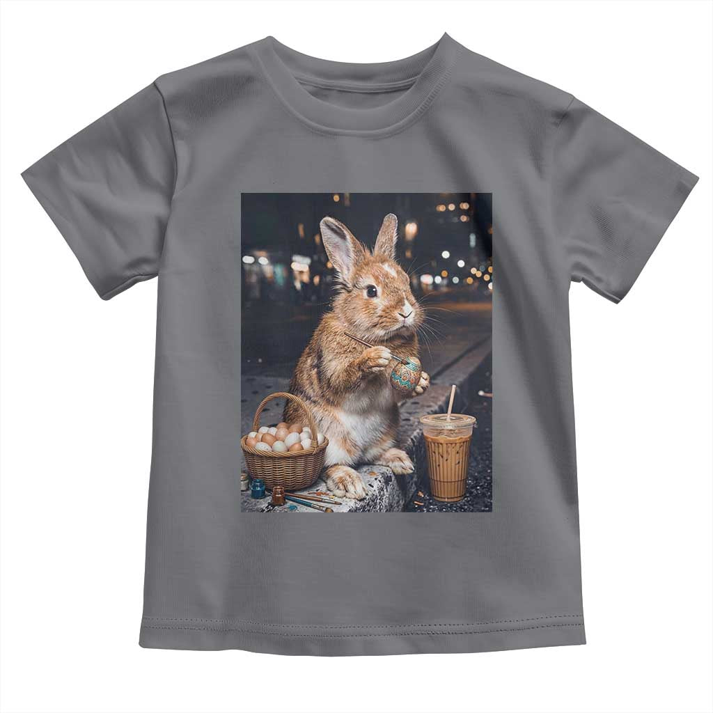 Easter Bunny Iced Coffee Toddler T Shirt Funny Rabbit Egg Painting TS14 Charcoal Print Your Wear