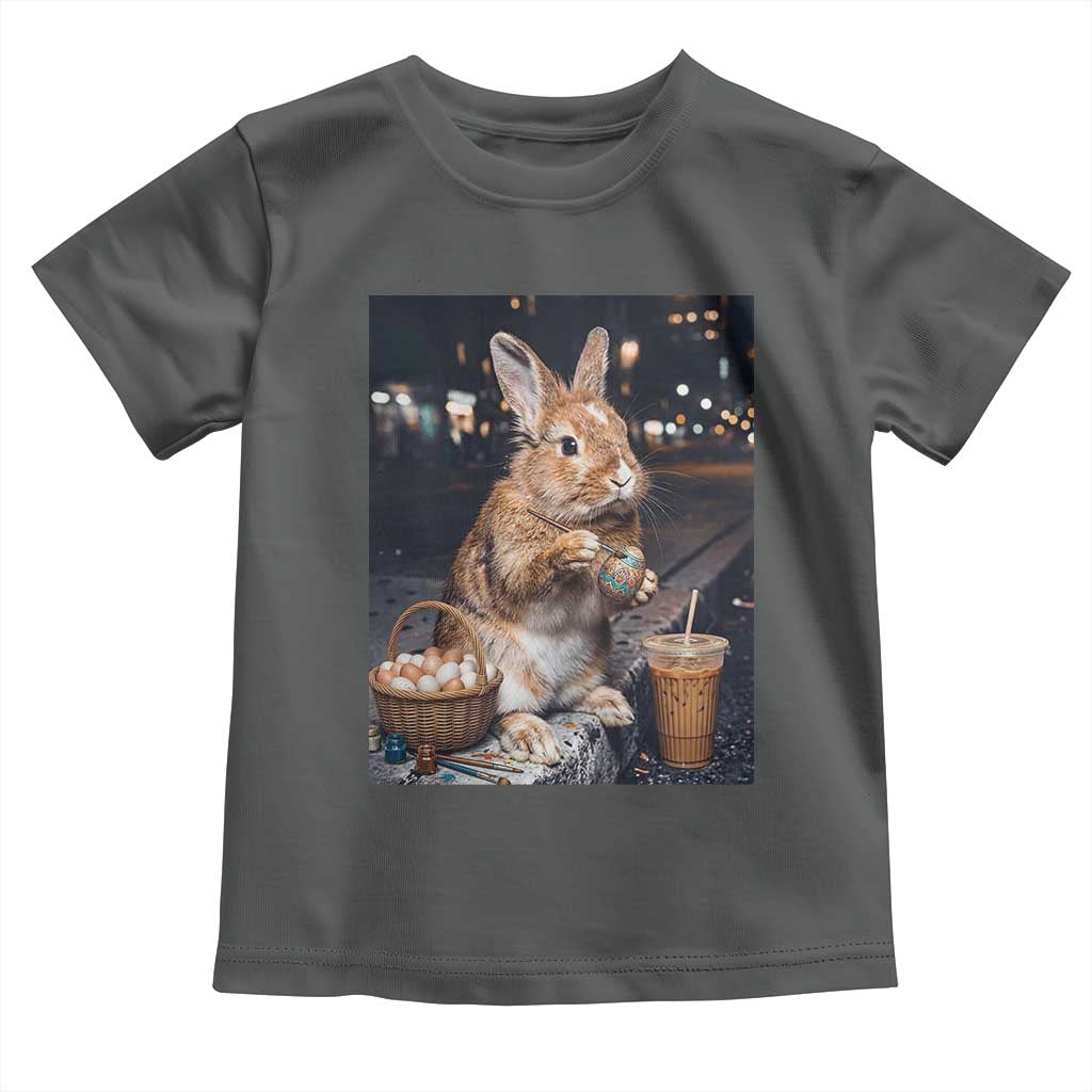Easter Bunny Iced Coffee Toddler T Shirt Funny Rabbit Egg Painting TS14 Dark Heather Print Your Wear