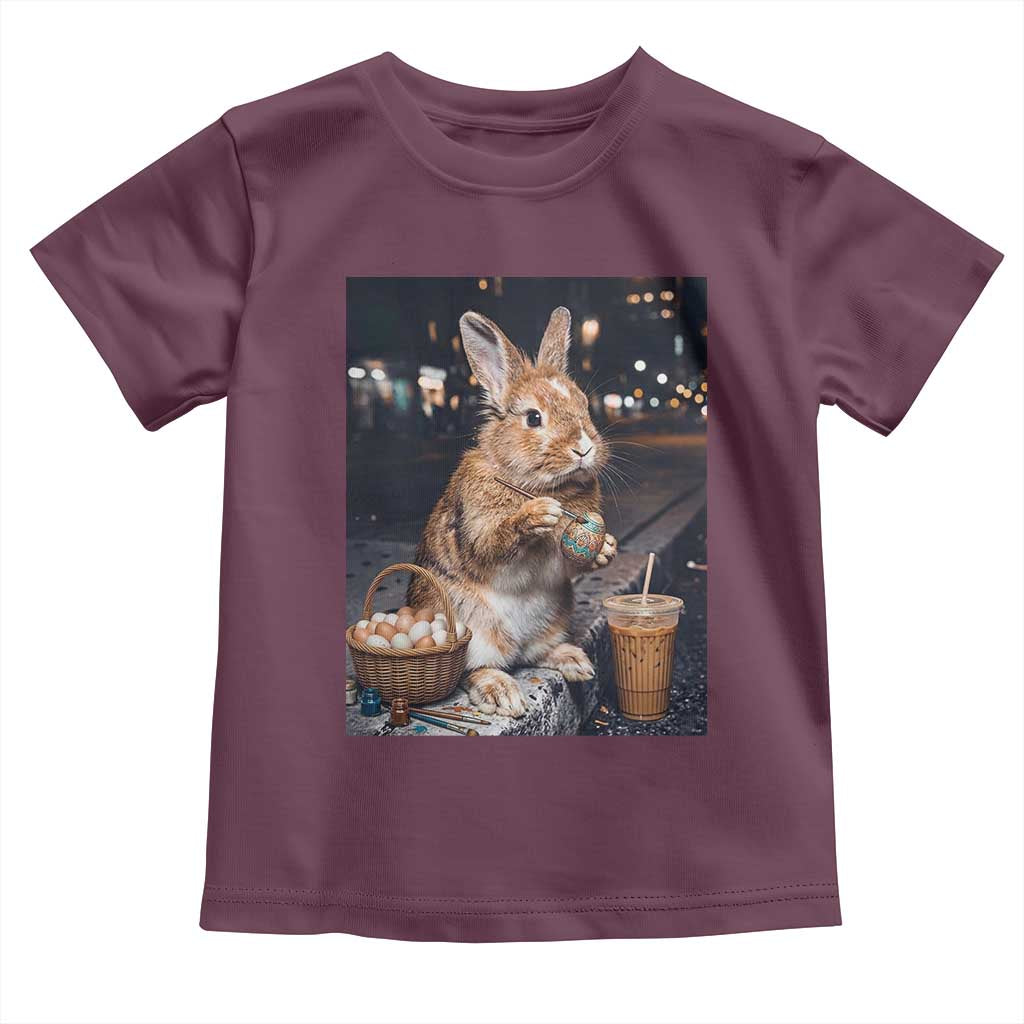 Easter Bunny Iced Coffee Toddler T Shirt Funny Rabbit Egg Painting TS14 Maroon Print Your Wear