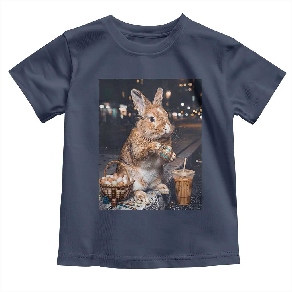 Easter Bunny Iced Coffee Toddler T Shirt Funny Rabbit Egg Painting TS14 Navy Print Your Wear