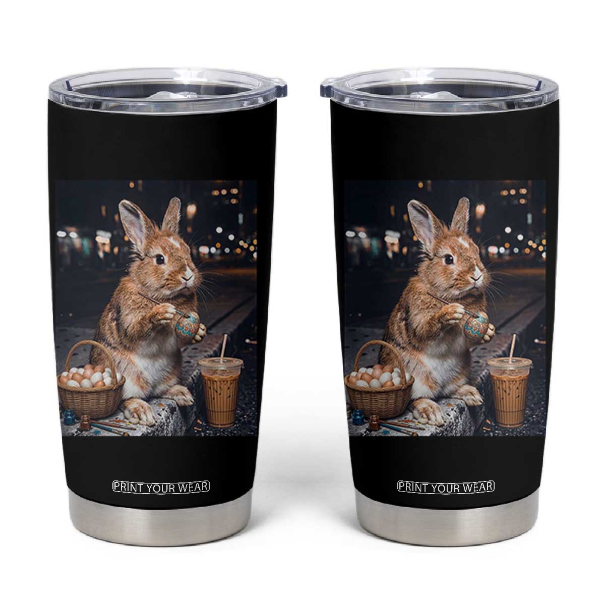 Easter Bunny Iced Coffee Tumbler Cup Funny Rabbit Egg Painting TS14 Black Print Your Wear