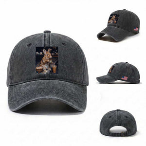Easter Bunny Iced Coffee Washed Cotton Baseball Cap Funny Rabbit Egg Painting TS14 Washed Cap Universal Fit Dark Gray Print Your Wear