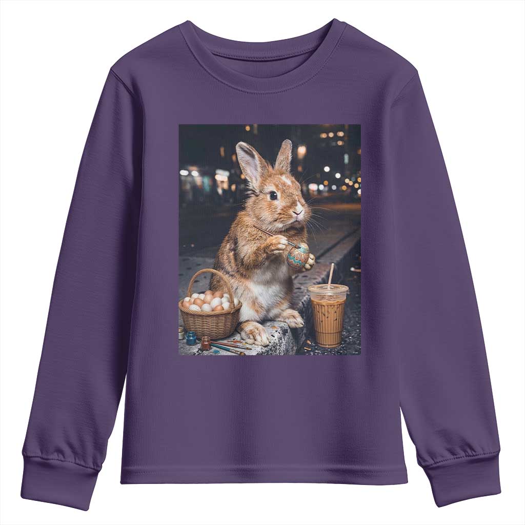 Easter Bunny Iced Coffee Youth Sweatshirt Funny Rabbit Egg Painting TS14 Purple Print Your Wear