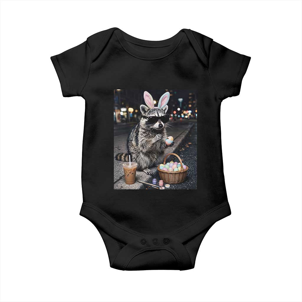 Easter Raccoon Iced Coffee Baby Onesie Funny Trash Panda Egg Painting TS14 Black Print Your Wear