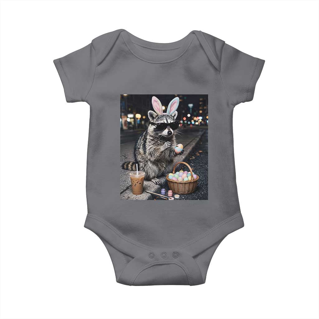 Easter Raccoon Iced Coffee Baby Onesie Funny Trash Panda Egg Painting TS14 Charcoal Print Your Wear
