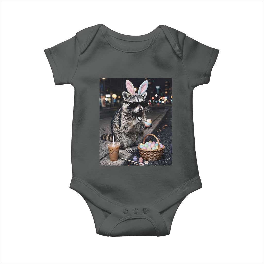 Easter Raccoon Iced Coffee Baby Onesie Funny Trash Panda Egg Painting TS14 Dark Heather Print Your Wear