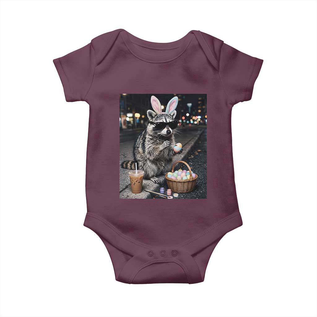 Easter Raccoon Iced Coffee Baby Onesie Funny Trash Panda Egg Painting TS14 Maroon Print Your Wear