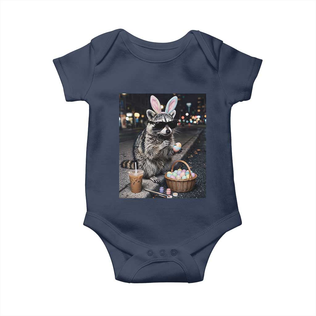 Easter Raccoon Iced Coffee Baby Onesie Funny Trash Panda Egg Painting TS14 Navy Print Your Wear