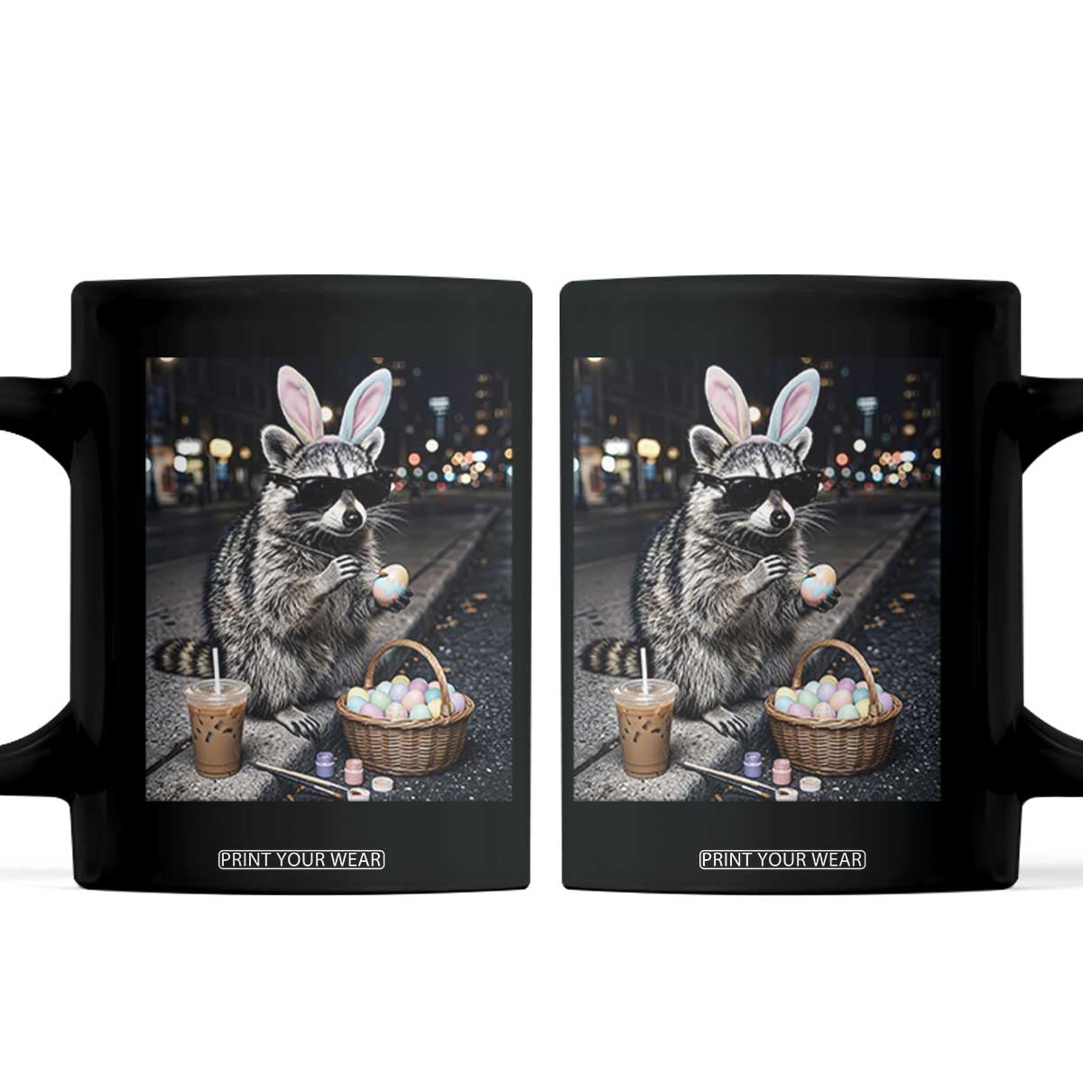 Easter Raccoon Iced Coffee Coffee Mug Funny Trash Panda Egg Painting TS14 Black Print Your Wear