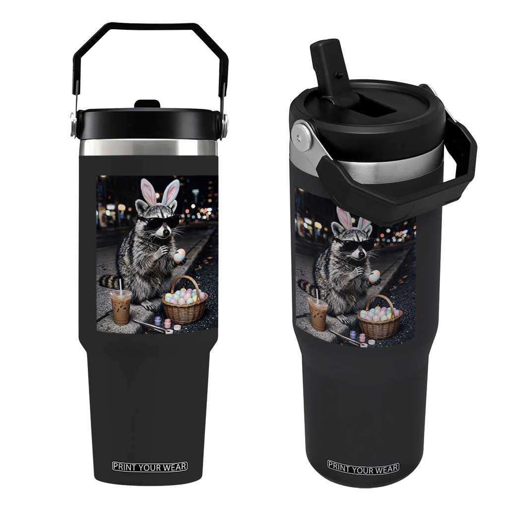Easter Raccoon Iced Coffee Flip Straw Tumbler Funny Trash Panda Egg Painting TS14 One Size: 30 oz Black Print Your Wear