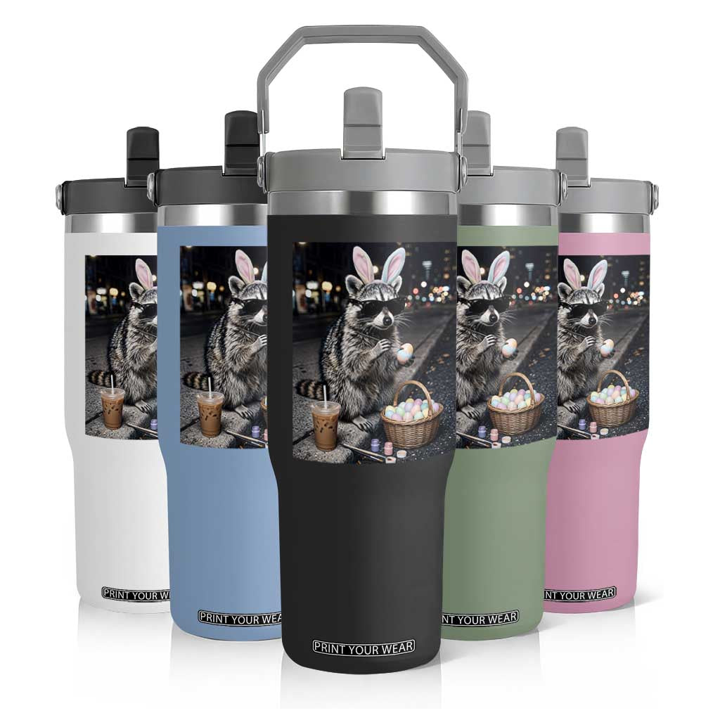Easter Raccoon Iced Coffee Flip Straw Tumbler Funny Trash Panda Egg Painting TS14 Print Your Wear
