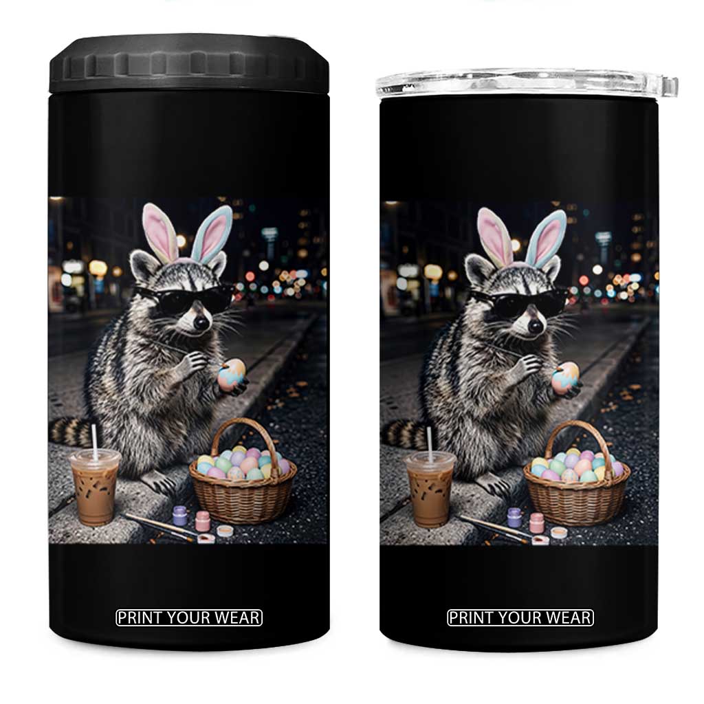 Easter Raccoon Iced Coffee 4 in 1 Can Cooler Tumbler Funny Trash Panda Egg Painting TS14 One Size: 16 oz Black Print Your Wear