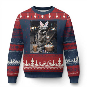 Easter Raccoon Iced Coffee Ugly Christmas Sweater Funny Trash Panda Egg Painting TS14 Navy Red Print Your Wear
