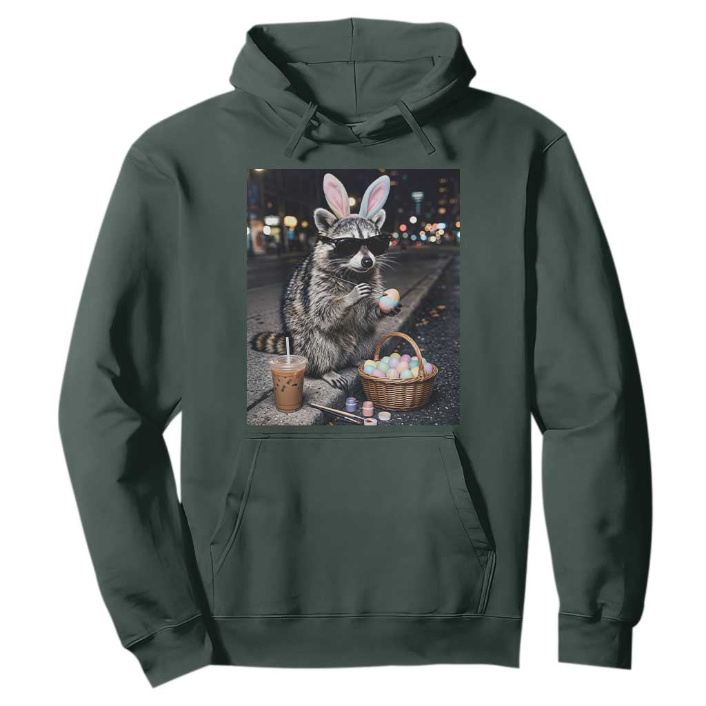 Easter Raccoon Iced Coffee Hoodie Funny Trash Panda Egg Painting TS14 Dark Forest Green Print Your Wear