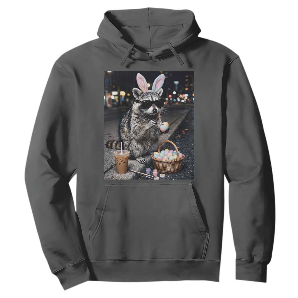 Easter Raccoon Iced Coffee Hoodie Funny Trash Panda Egg Painting TS14 Dark Heather Print Your Wear