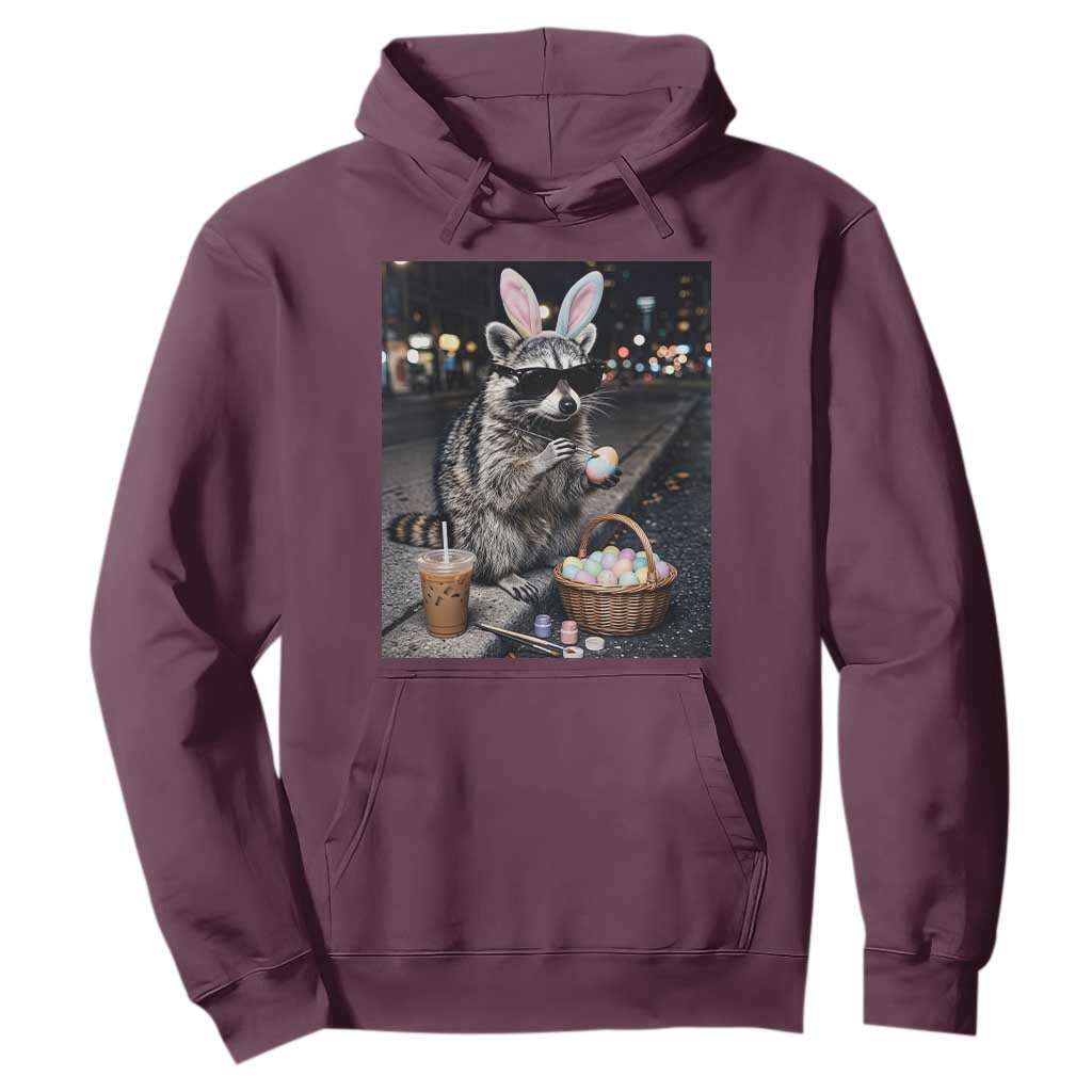 Easter Raccoon Iced Coffee Hoodie Funny Trash Panda Egg Painting TS14 Maroon Print Your Wear