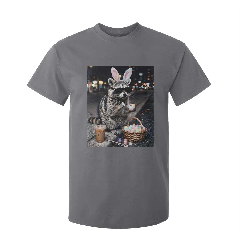 Easter Raccoon Iced Coffee T Shirt For Kid Funny Trash Panda Egg Painting TS14 Charcoal Print Your Wear