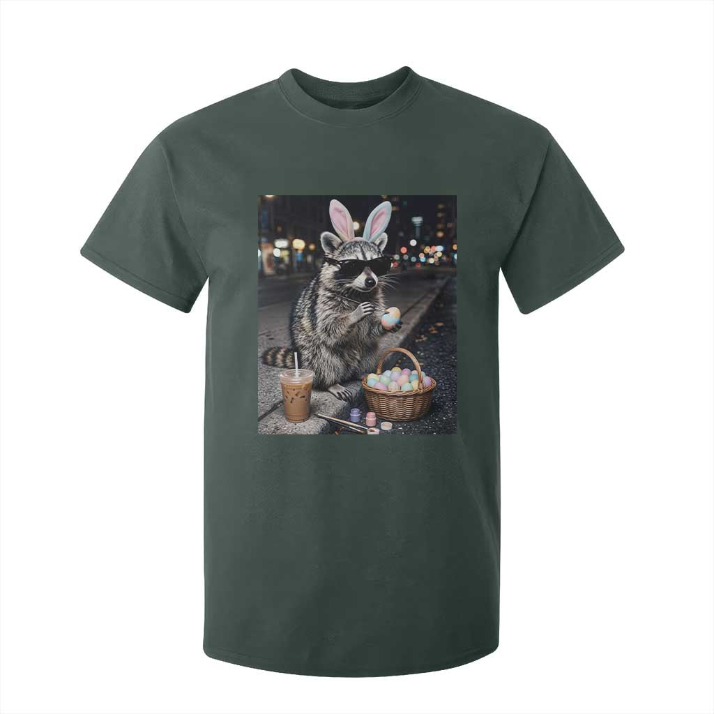 Easter Raccoon Iced Coffee T Shirt For Kid Funny Trash Panda Egg Painting TS14 Dark Forest Green Print Your Wear
