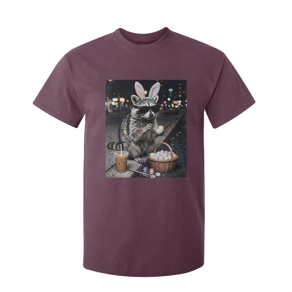 Easter Raccoon Iced Coffee T Shirt For Kid Funny Trash Panda Egg Painting TS14 Maroon Print Your Wear