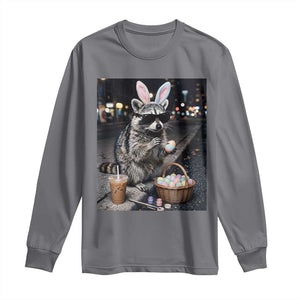 Easter Raccoon Iced Coffee Long Sleeve Shirt Funny Trash Panda Egg Painting TS14 Charcoal Print Your Wear