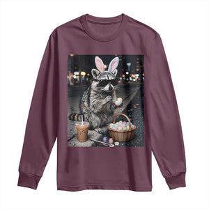 Easter Raccoon Iced Coffee Long Sleeve Shirt Funny Trash Panda Egg Painting TS14 Maroon Print Your Wear