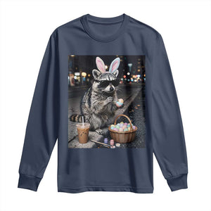 Easter Raccoon Iced Coffee Long Sleeve Shirt Funny Trash Panda Egg Painting TS14 Navy Print Your Wear