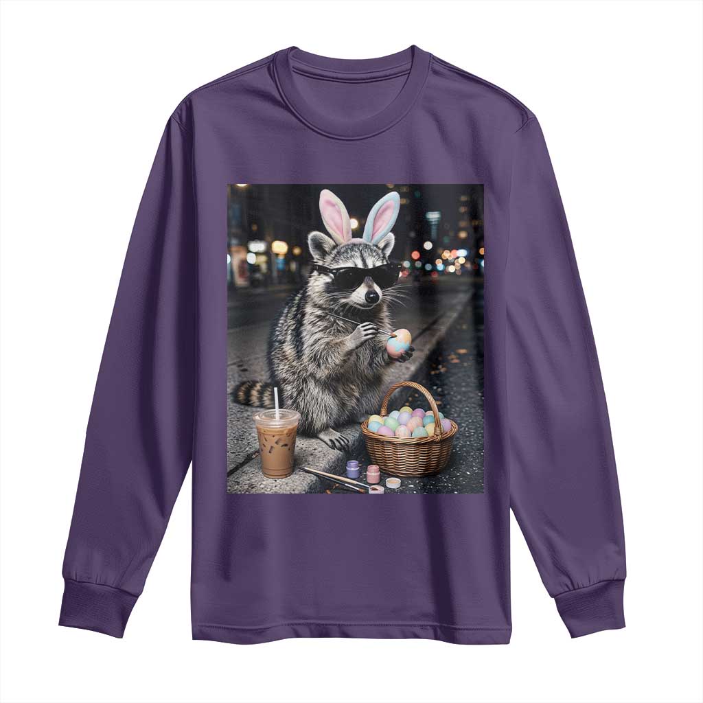Easter Raccoon Iced Coffee Long Sleeve Shirt Funny Trash Panda Egg Painting TS14 Purple Print Your Wear