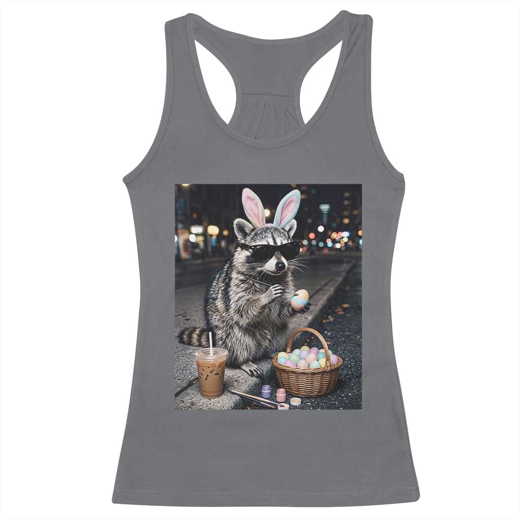 Easter Raccoon Iced Coffee Racerback Tank Top Funny Trash Panda Egg Painting TS14 Charcoal Print Your Wear