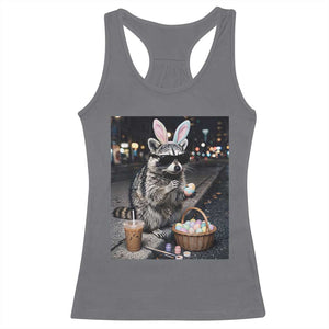 Easter Raccoon Iced Coffee Racerback Tank Top Funny Trash Panda Egg Painting TS14 Charcoal Print Your Wear