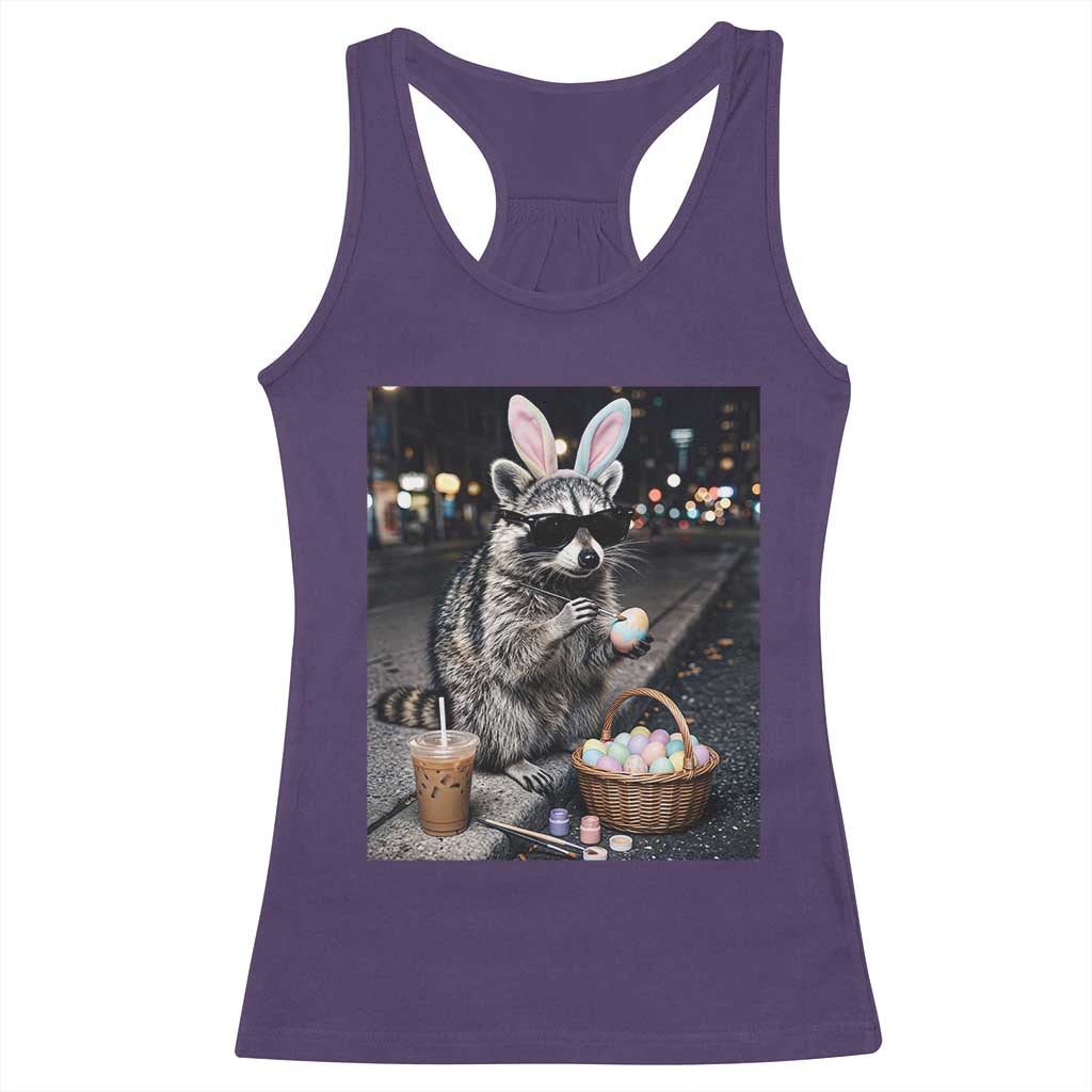 Easter Raccoon Iced Coffee Racerback Tank Top Funny Trash Panda Egg Painting TS14 Purple Print Your Wear