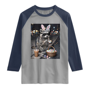 Easter Raccoon Iced Coffee Raglan Shirt Funny Trash Panda Egg Painting TS14 Sport Gray Navy Print Your Wear