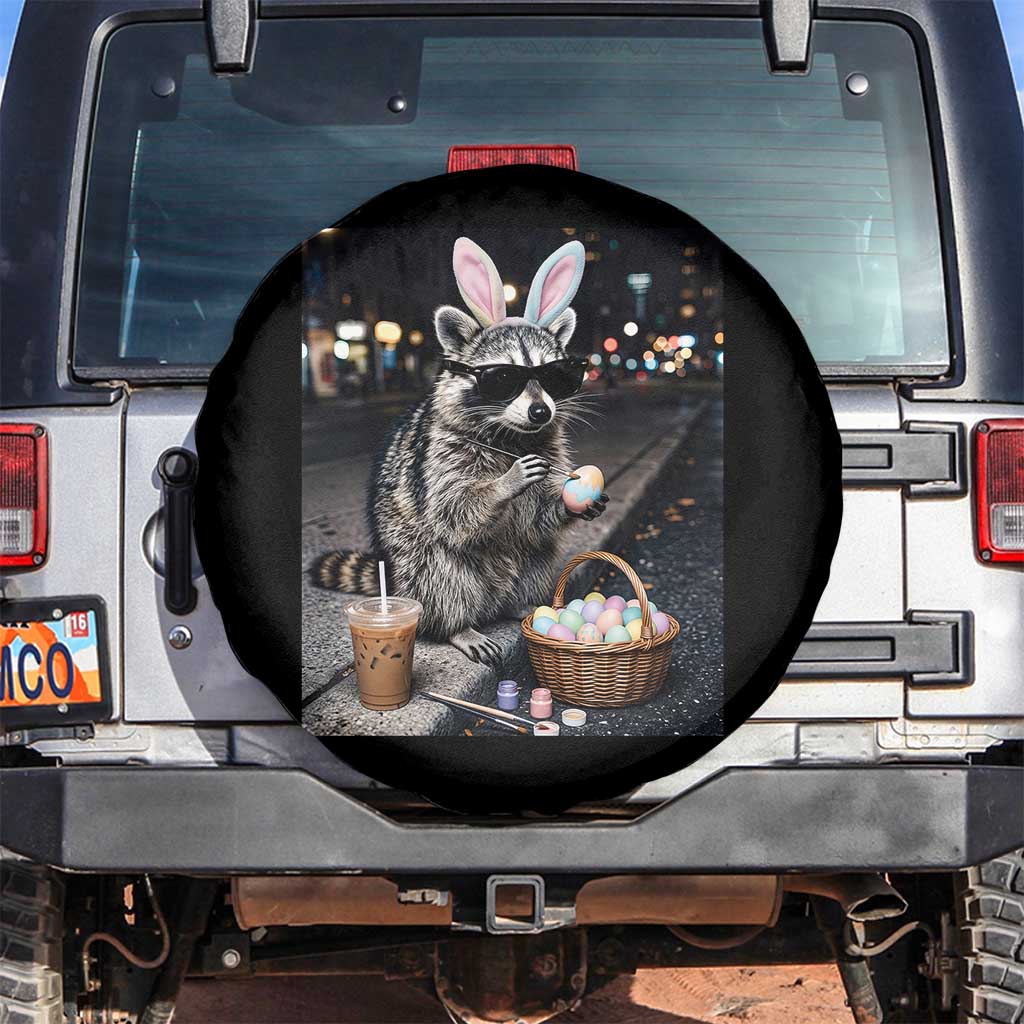 Easter Raccoon Iced Coffee Spare Tire Cover Funny Trash Panda Egg Painting TS14 No hole Black Print Your Wear