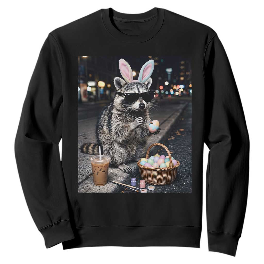 Easter Raccoon Iced Coffee Sweatshirt Funny Trash Panda Egg Painting TS14 Black Print Your Wear