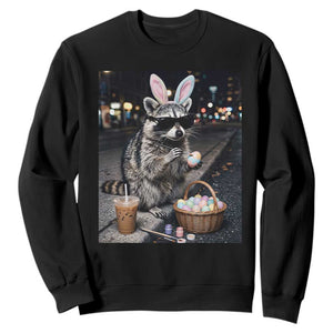 Easter Raccoon Iced Coffee Sweatshirt Funny Trash Panda Egg Painting TS14 Black Print Your Wear