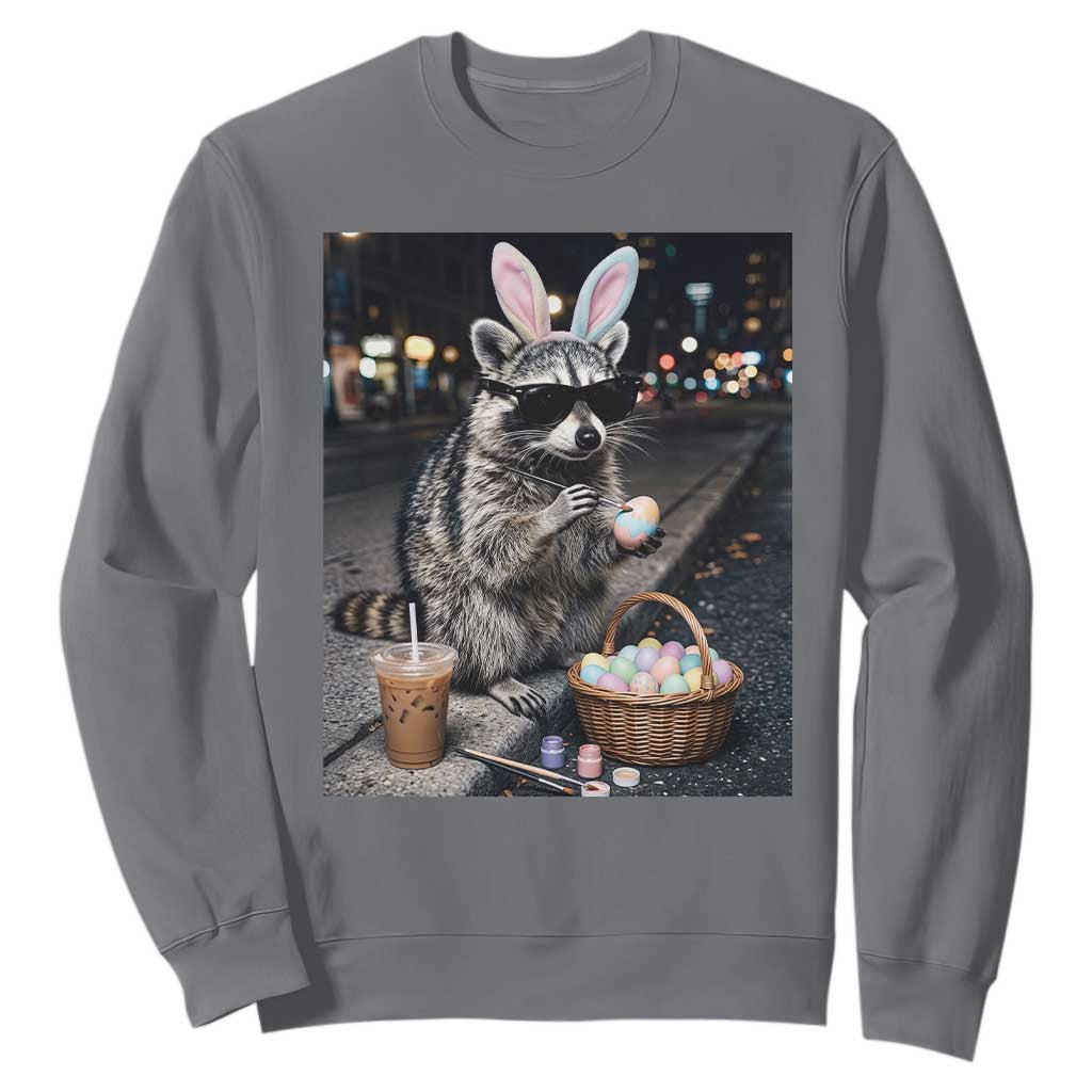Easter Raccoon Iced Coffee Sweatshirt Funny Trash Panda Egg Painting TS14 Charcoal Print Your Wear