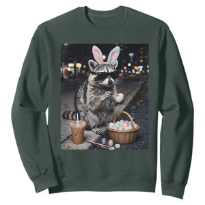 Easter Raccoon Iced Coffee Sweatshirt Funny Trash Panda Egg Painting TS14 Dark Forest Green Print Your Wear