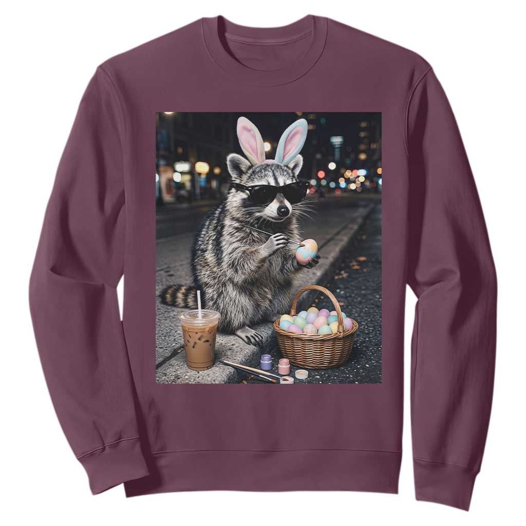 Easter Raccoon Iced Coffee Sweatshirt Funny Trash Panda Egg Painting TS14 Maroon Print Your Wear