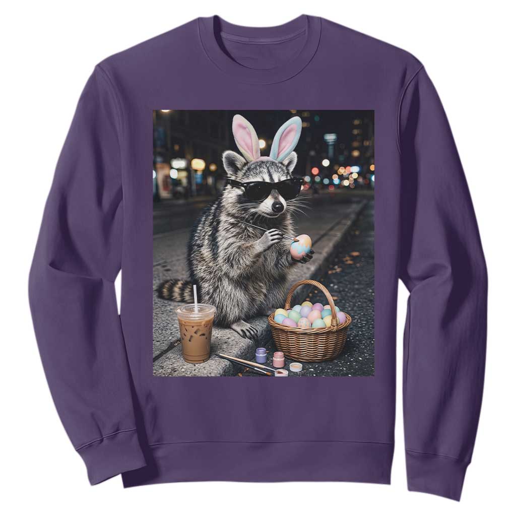 Easter Raccoon Iced Coffee Sweatshirt Funny Trash Panda Egg Painting TS14 Purple Print Your Wear
