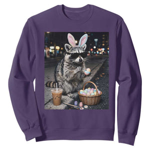 Easter Raccoon Iced Coffee Sweatshirt Funny Trash Panda Egg Painting TS14 Purple Print Your Wear