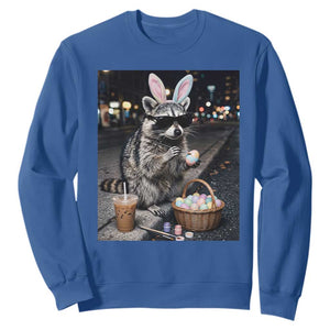 Easter Raccoon Iced Coffee Sweatshirt Funny Trash Panda Egg Painting TS14 Royal Blue Print Your Wear