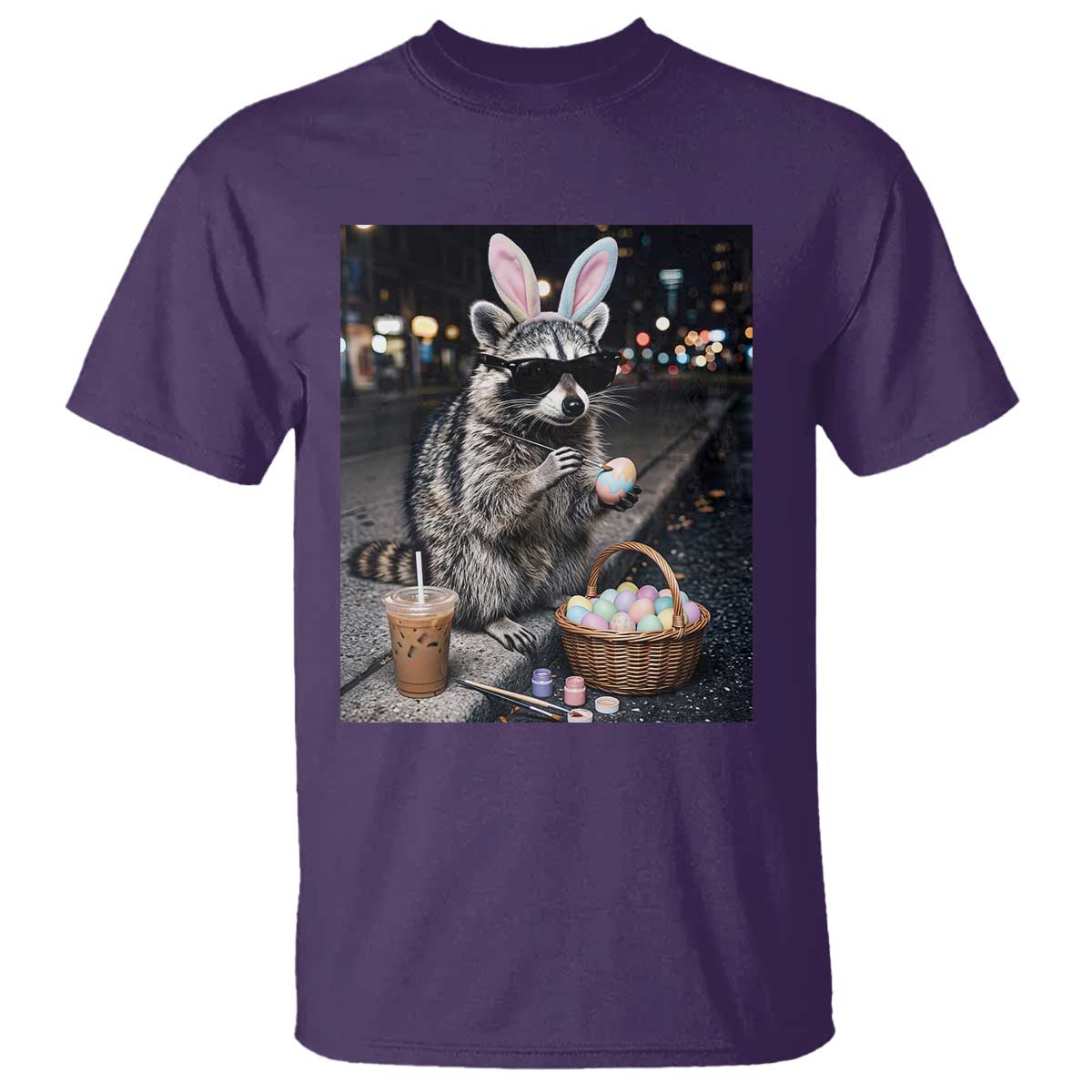 Easter Raccoon Iced Coffee T Shirt Funny Trash Panda Egg Painting TS14 Purple Print Your Wear