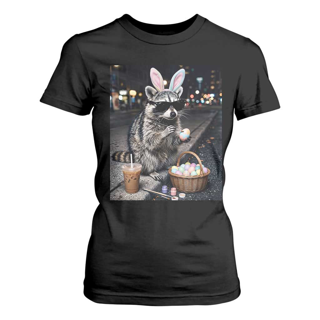 Easter Raccoon Iced Coffee T Shirt For Women Funny Trash Panda Egg Painting TS14 Black Print Your Wear