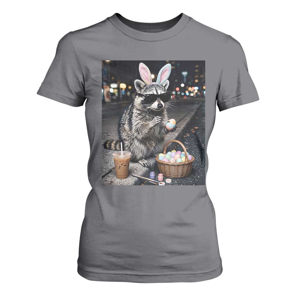 Easter Raccoon Iced Coffee T Shirt For Women Funny Trash Panda Egg Painting TS14 Charcoal Print Your Wear